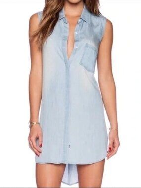 Rails Blue Chambray Sleeveless Button Down Shirt Dress; Small